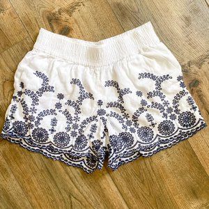 J.Crew White and Blue Embroidered Shorts